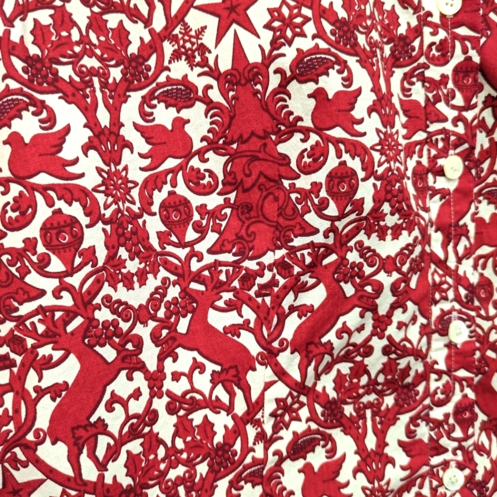 Talbots White And Red Christmas Tree Holiday Button Up Shirt sz 8 Reindeer Dove - Picture 5 of 10